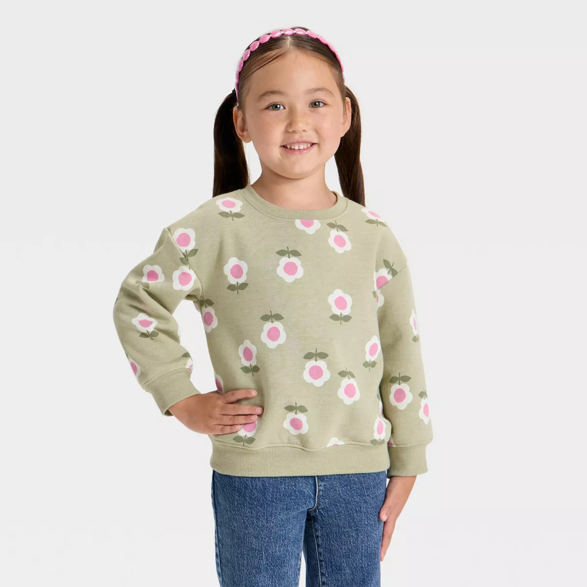 Toddler Girls' Striped Fleece Pullover Sweatshirt - Cat & Jack™ Light Mauve 3T | Target