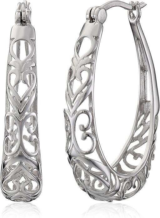Sterling Silver Filigree Hoop Earrings | Amazon (US)