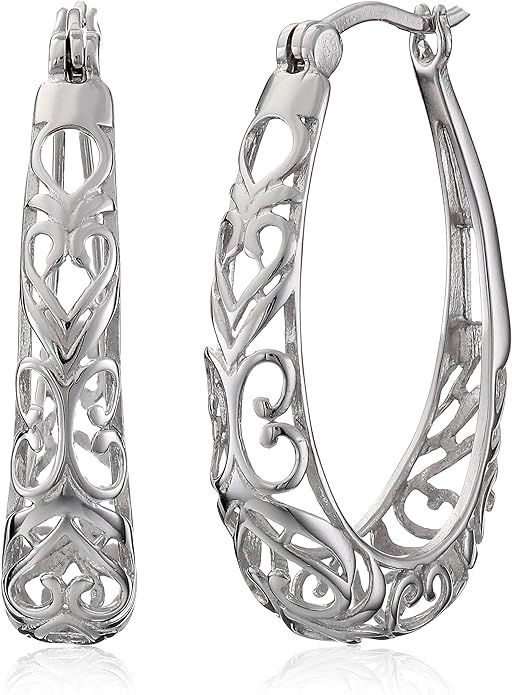 Sterling Silver Filigree Hoop Earrings | Amazon (US)