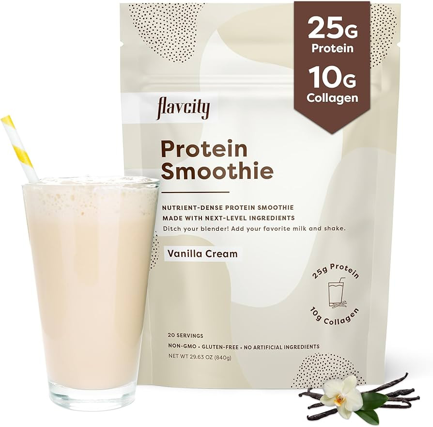 FlavCity Protein Smoothie, Vanilla - 100% Grass-Fed Whey Protein Smoothie with Collagen (25g of P... | Amazon (US)