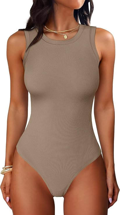 ANRABESS Bodysuits for Women Summer Ribbed Knit Sleeveless Tank Tops Sexy Slim Fitted Bodysuit To... | Amazon (US)