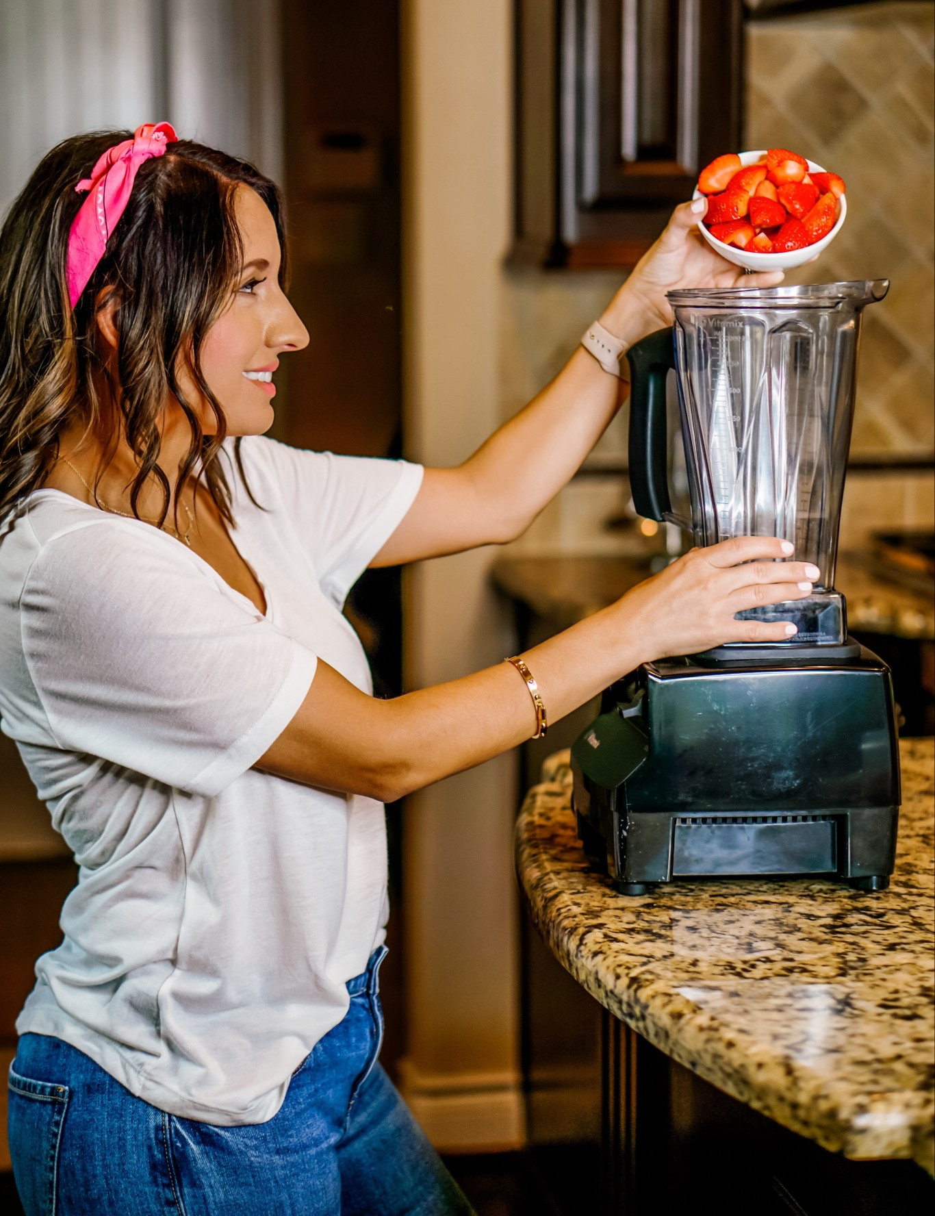 Relaxing at home with smoothies. 
I love our Vitamix. It’s an investment for the kitchen. So worth it. 
White tshirt 
Comfy jeans 
Petite style 

#LTKOver40 #LTKfoodie #LTKmorningroutine