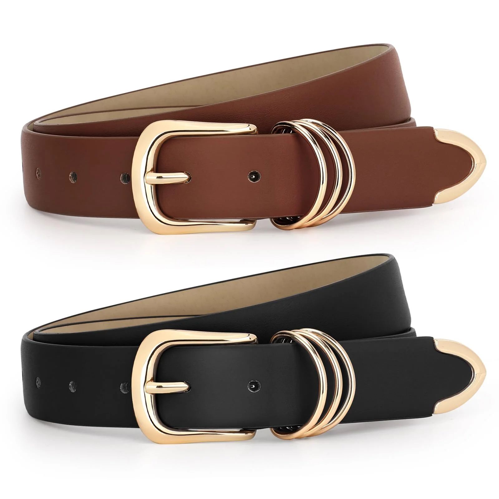 WHIPPY Womens Leather Belts for Jeans Black Casual Ladies Waist Belt with Gold Buckle | Walmart (US)