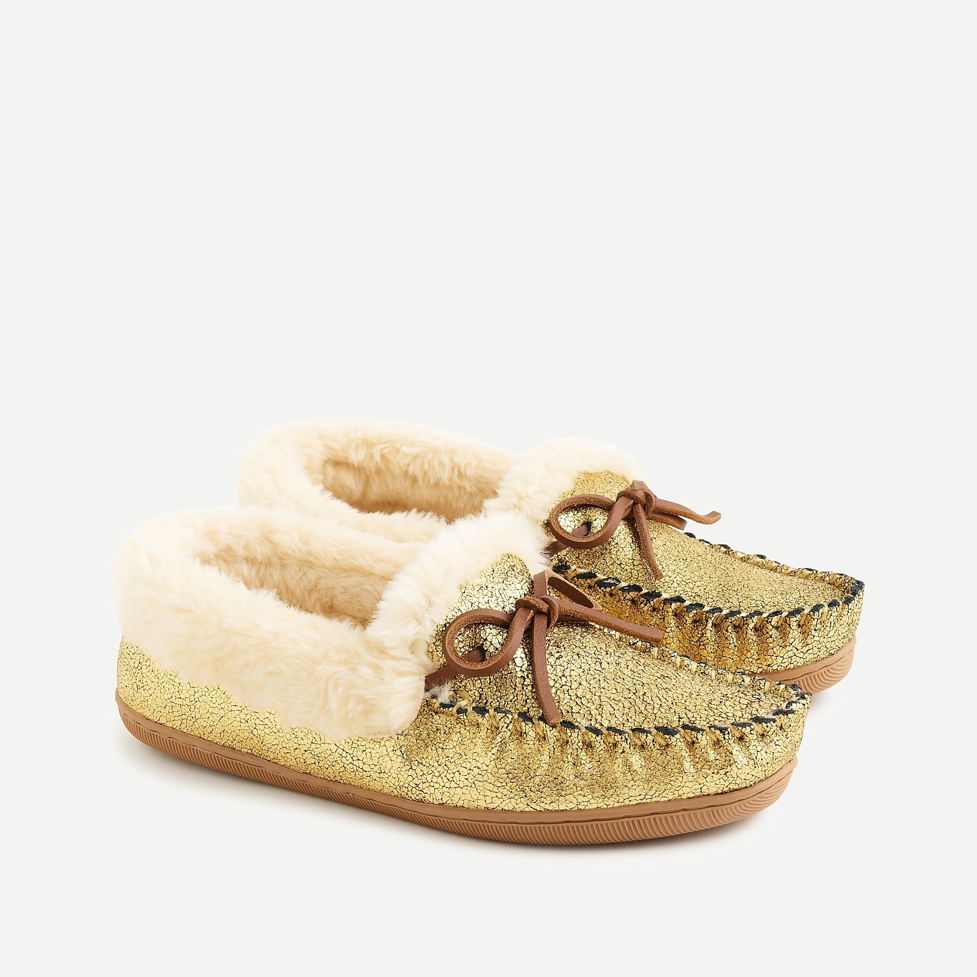 Women's lodge moccasins in metallic gold | J. Crew US