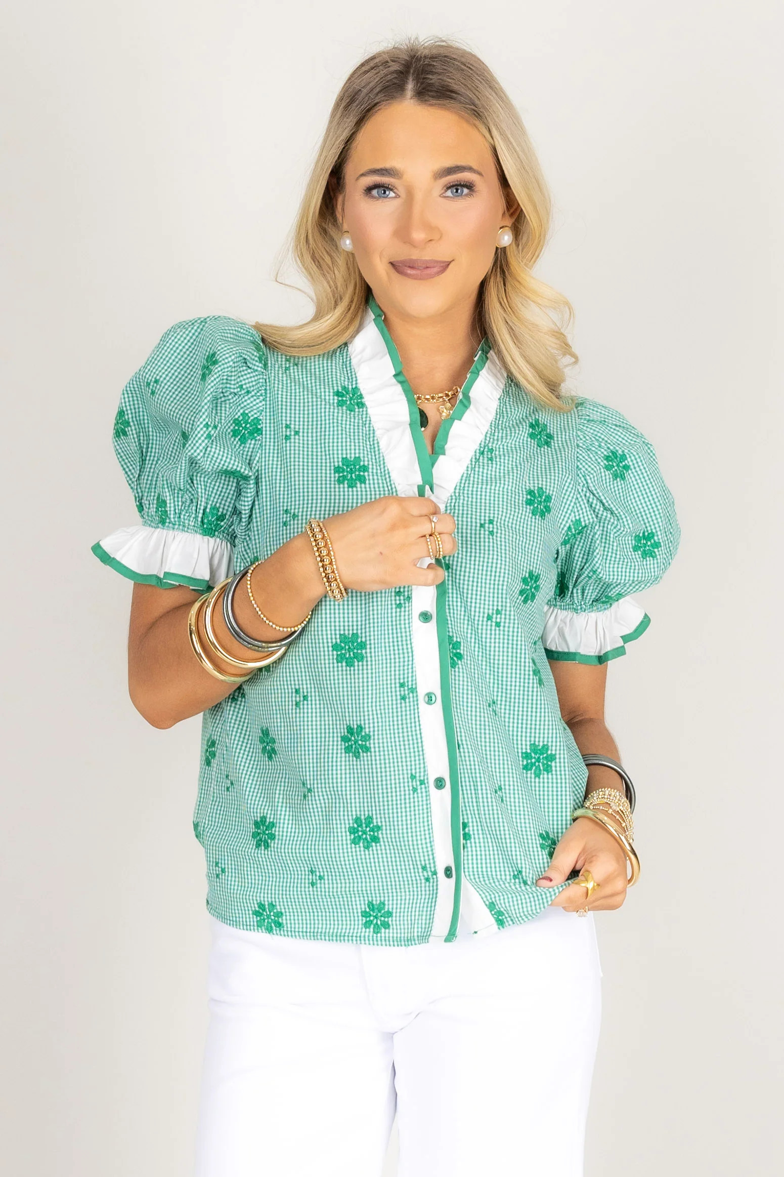 Shamrock Green Short Sleeve Blouse | The Willow Tree
