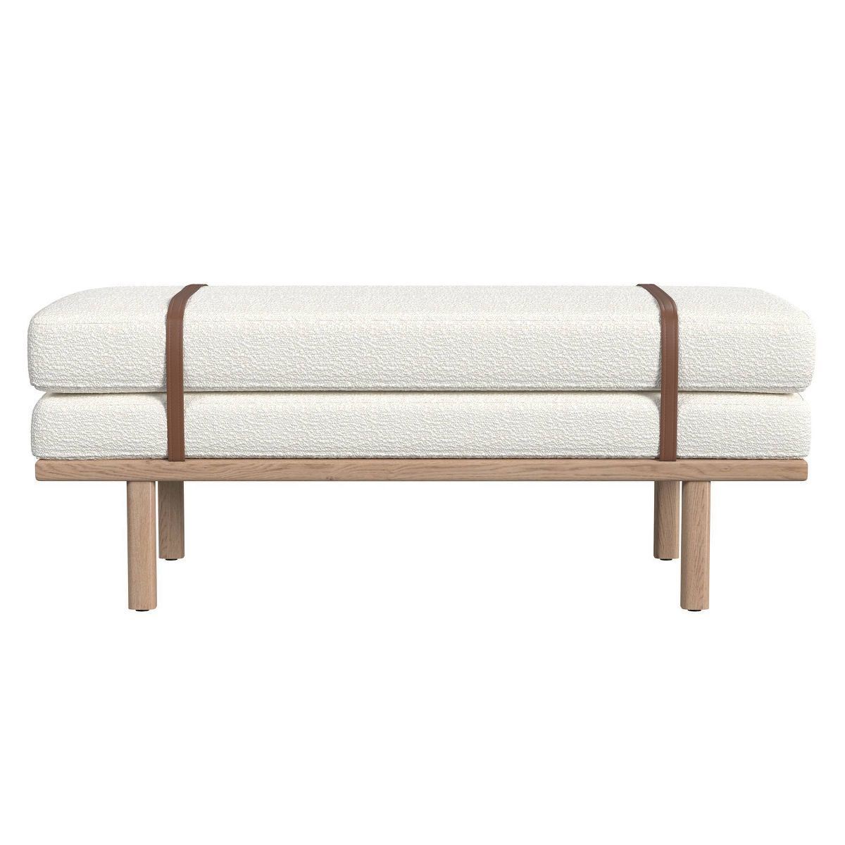 Upholstered Bench with Wood Base Cream Boucle - HomePop | Target