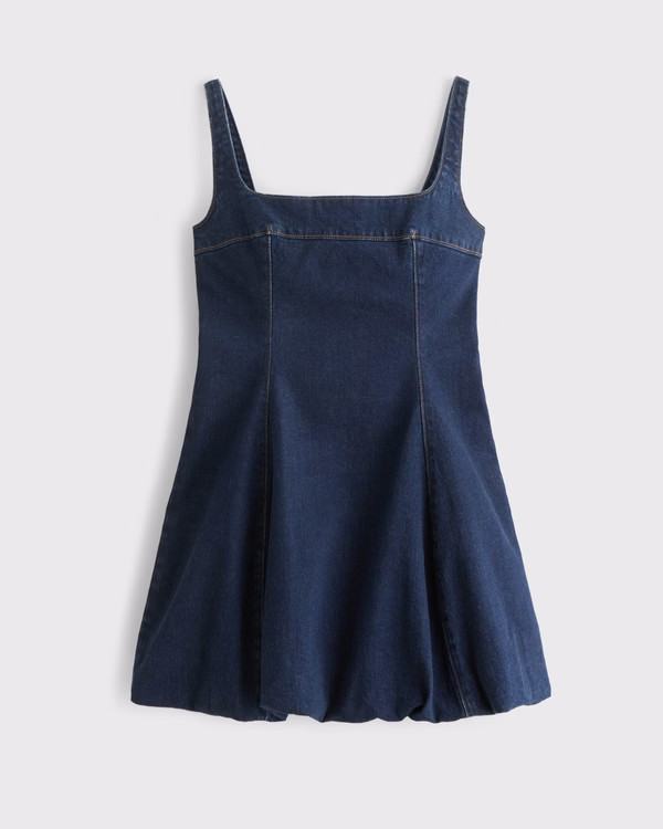 Women's Squareneck Bubble Hem Denim Mini Dress | Women's Dresses & Jumpsuits | Abercrombie.com | Abercrombie & Fitch (US)
