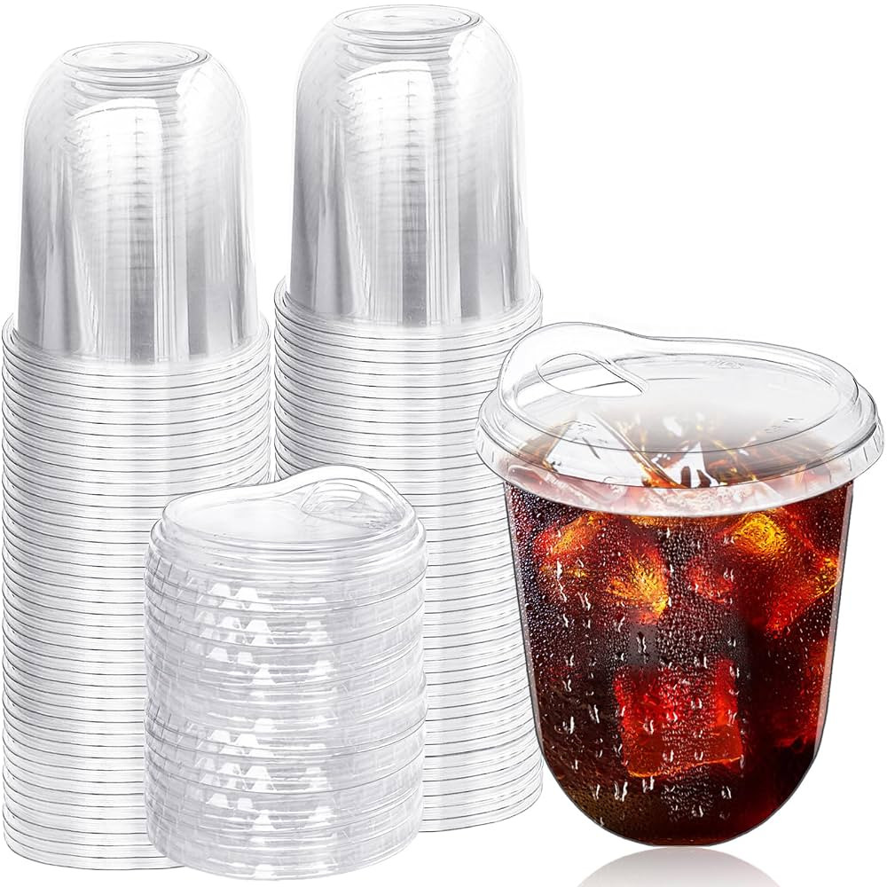 50 Pack Clear Plastic Cups with Strawless Sip Lids,12 oz Iced Coffee Cups with Lids,Disposable PE... | Amazon (US)