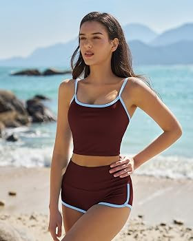 QINSEN Women's Two Piece Swimsuit Spaghetti Strap Crop Top with High Wasited Boyshort Style Bikin... | Amazon (US)