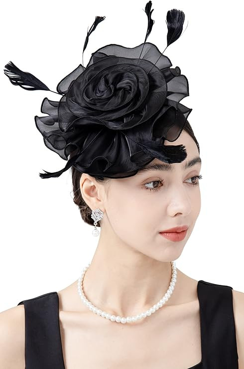 Fascinators Headband Tea Party Hats for Women Royal Wedding Hat Feather Mesh Hair Clip | Amazon (US)