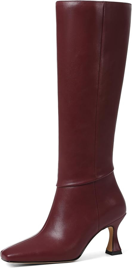 VOMIRA Knee High Boots Women Square Toe Kitten Heel Boot | Amazon (US)
