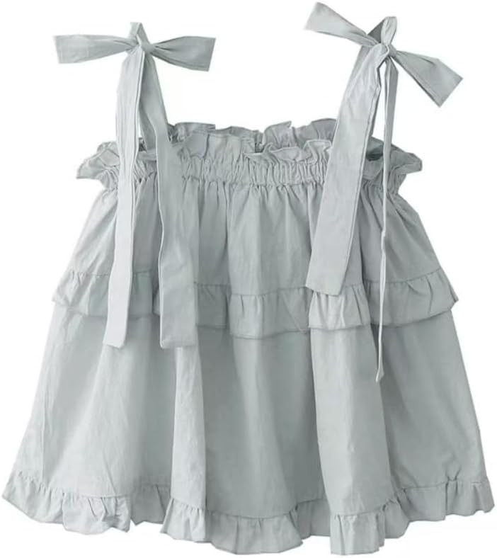Women's Camisole Tank Tops Solid Color Lace-up Bow Camisoles Vintage Ruffles Cute Tops Holiday Streetwear | Amazon (US)