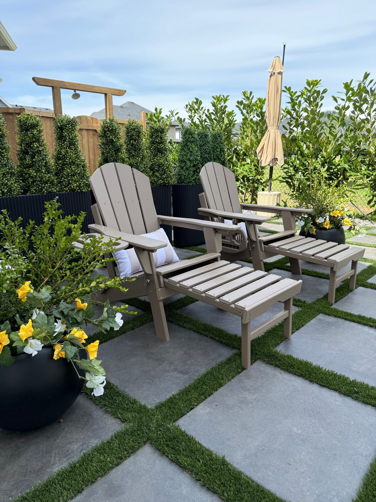 Backyard retreat with @Wayfair ! 
Adirondack chairs that recline with pull out ottoman. Perfect! 
#ad #wayfair #wayfairpartner 