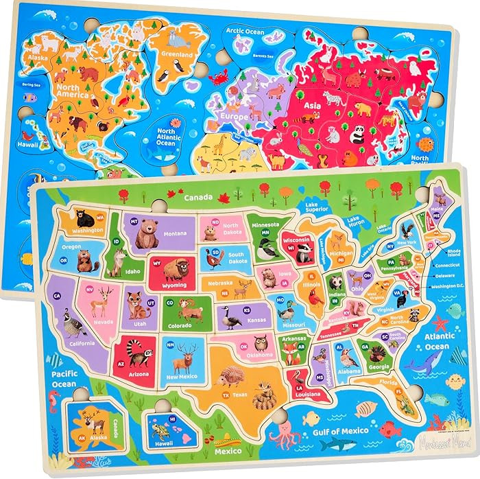 Montessori Mama Wooden Puzzles for Kids Ages 4-6, USA States and Capitols, World Continents and O... | Amazon (US)