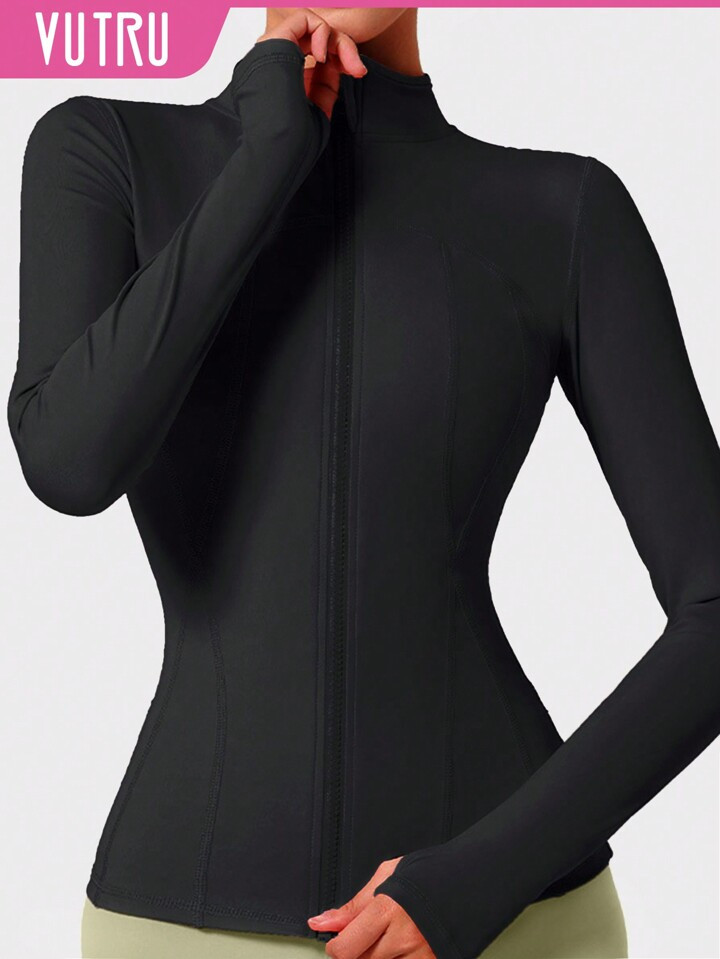 VUTRU Women's Slim Fit Sports Jacket With Thumb Holes Compression Shirt | SHEIN