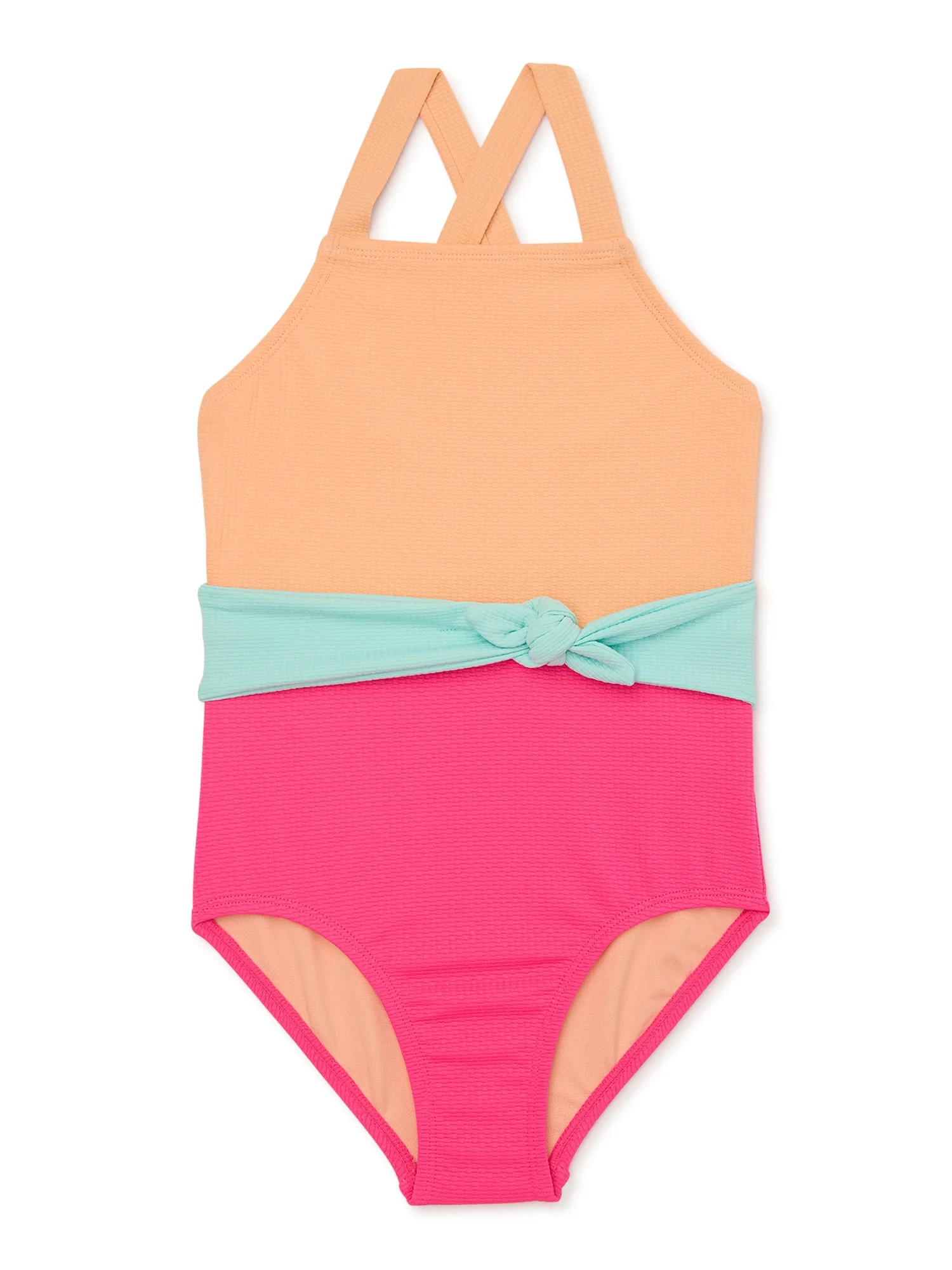 Wonder Nation Girls Colorblock One Piece Swimsuit with UPF 50, Sizes 4-18 & Plus | Walmart (US)