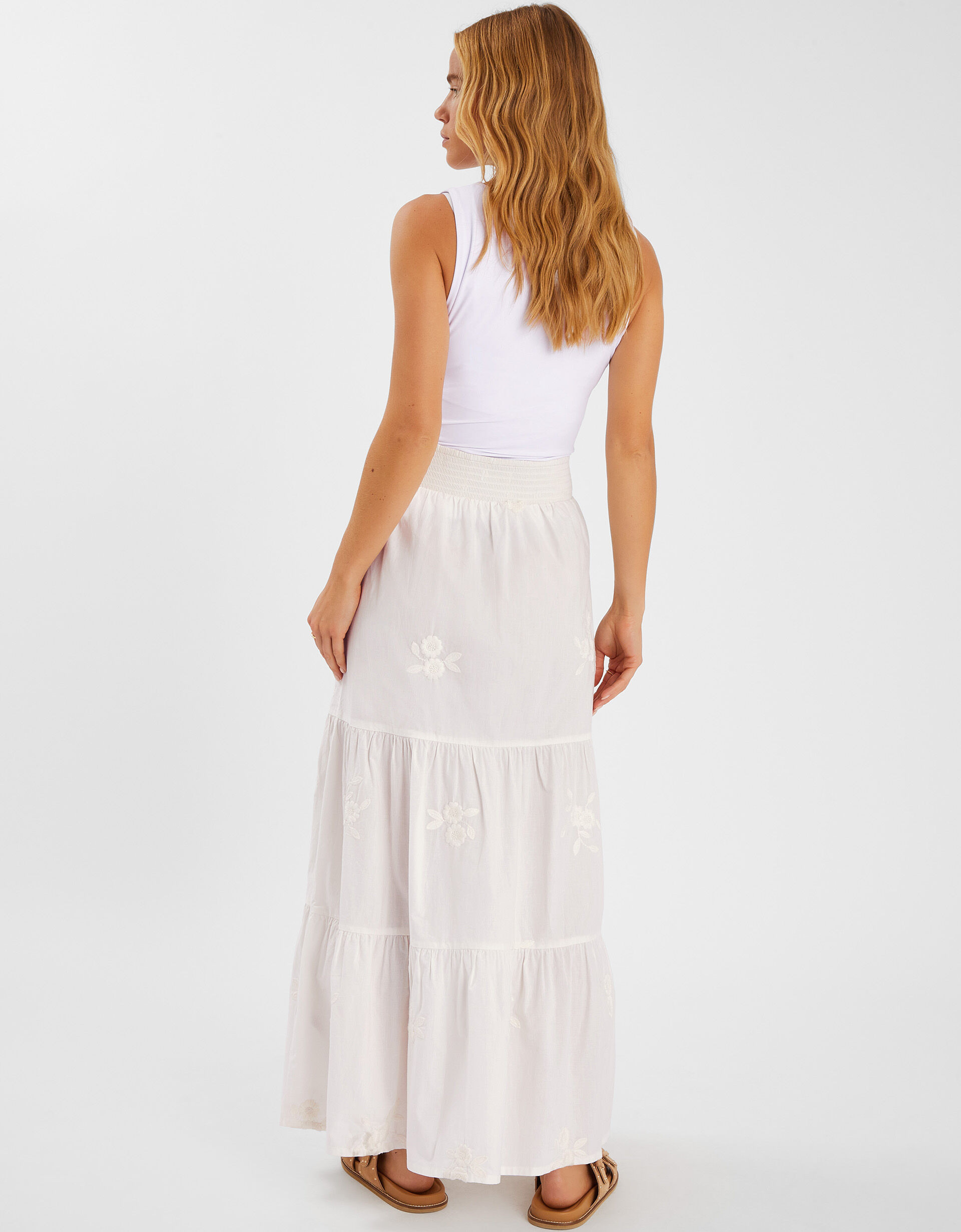 Floral Embroidered Tiered Maxi Skirt White | Accessorize (Global)
