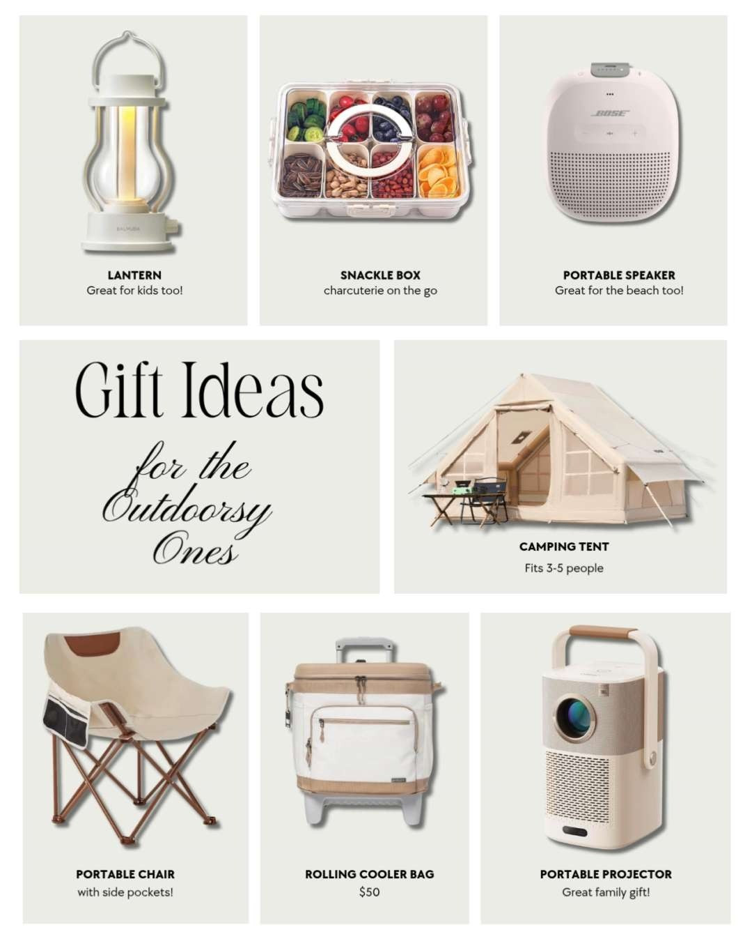 
outdoorsy gift ideas, gift for the adventurer, camping gifts, family gift ideas, outdoor activities, gifts for families, snackle box, charcuterie, travel gifts, snack box, snack storage, outdoor gifts, gift for the family, gift for home, staycation, family gift guide, holiday gift ideas 

 

#LTKGiftGuide #LTKHoliday #LTKTravel