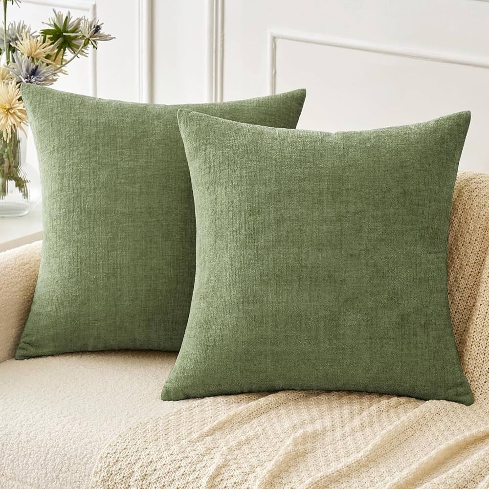 MIULEE Pack of 2 Couch Throw Pillow Covers 18x18 Inch Soft Sage Green Spring Chenille Pillow Cove... | Amazon (US)