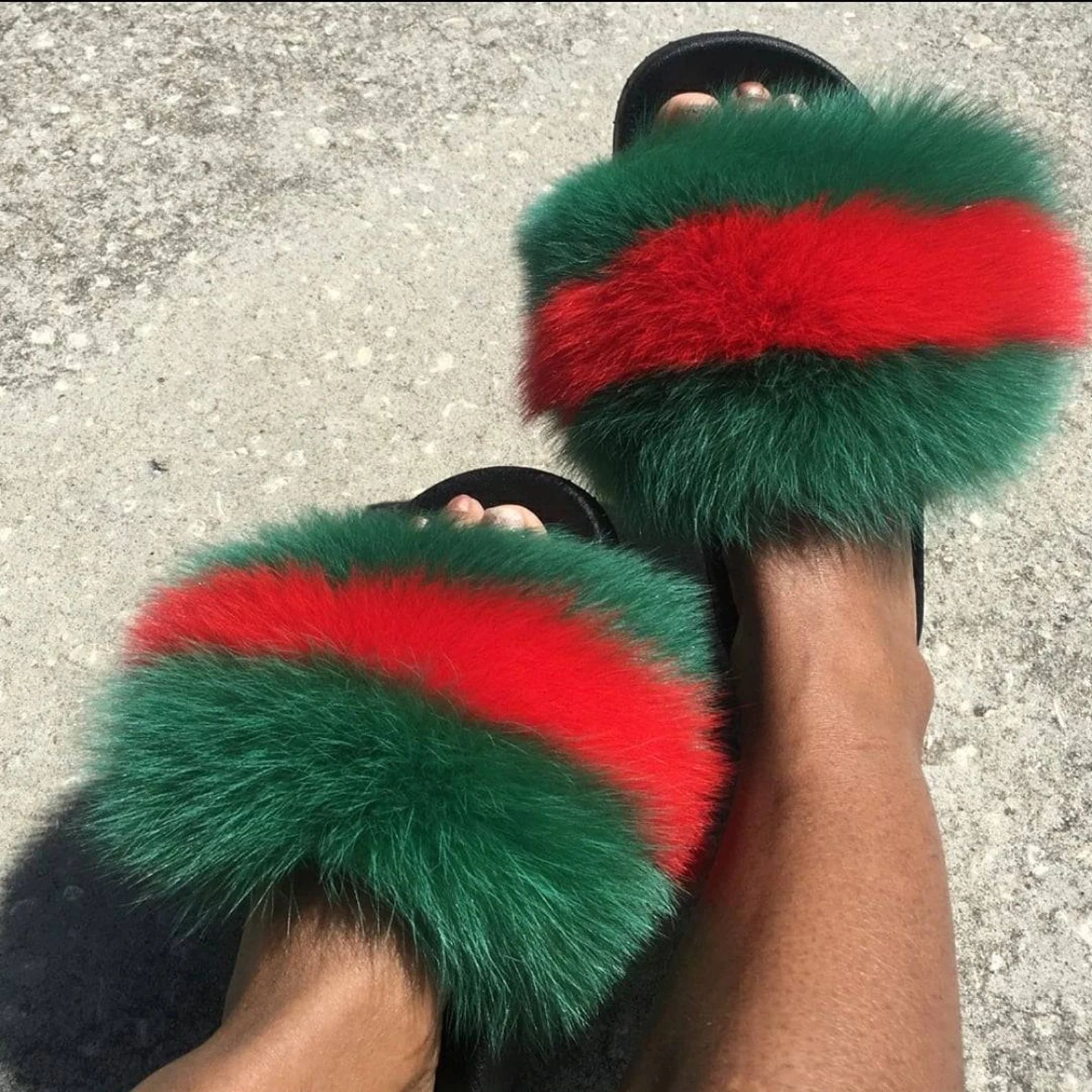 Woman Real Fox Fur Slides  Luxury Fashion Sandals  Flat | Etsy | Etsy (US)