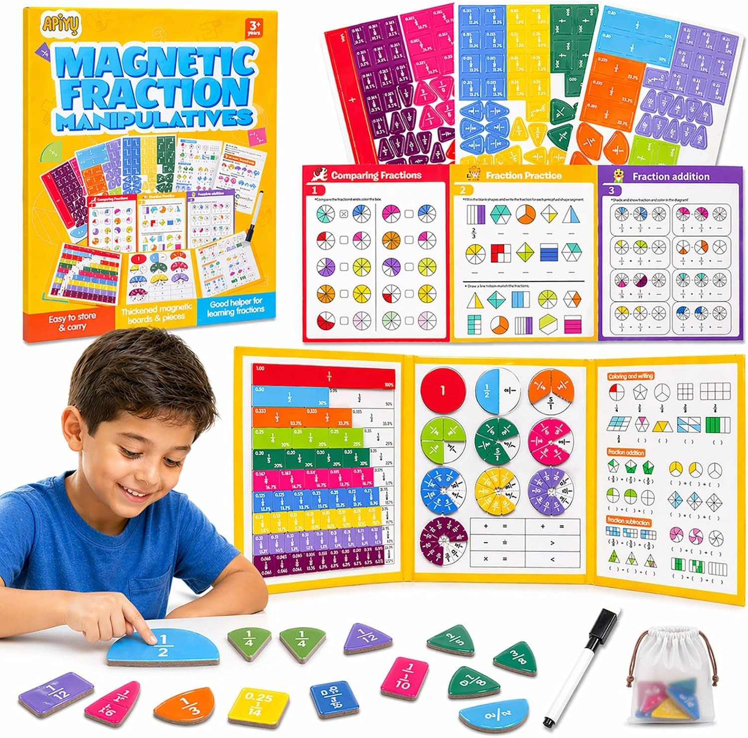 Magnetic Fraction Book, Montessori Fraction Math Manipulatives for Kids | Amazon (US)