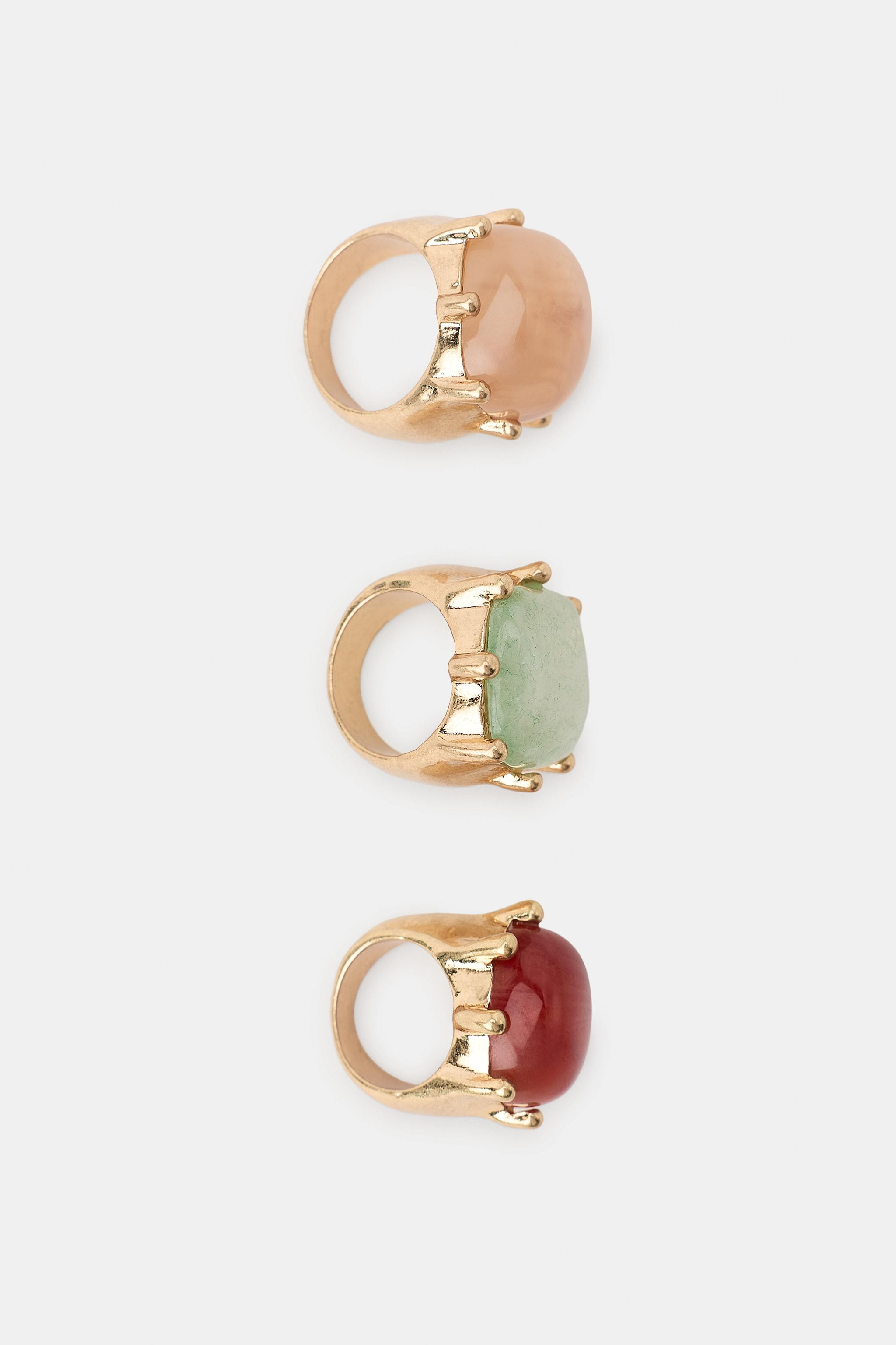 PACK OF 3 METAL STONE RINGS | Zara US