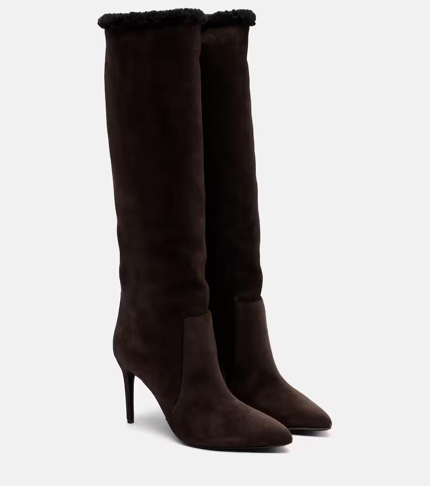 Paris Texas Stiletto 85 shearling-trimmed suede knee-high boots | Mytheresa (US/CA)