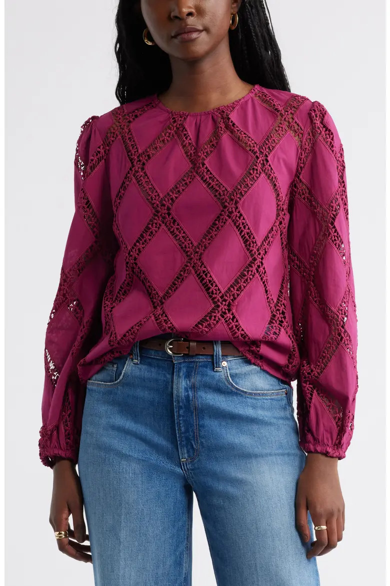 Lattice Lace Sheer Cotton Top (Women) | Nordstrom | Nordstrom