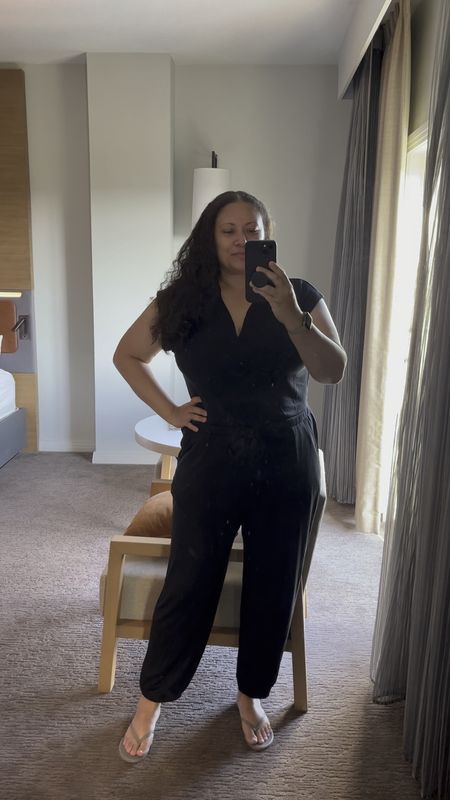 Summer jumpsuit.  Worn on a little staycation. Love the fit. Peep how I changed the neckline. Wearing an XL but I always size up in jumpsuits so they fit my waist and long legs. I say TTS cuz I’m in between sizes. Packs easily. So comfortable!

#LTKOver40 #LTKMidsize #LTKTravel