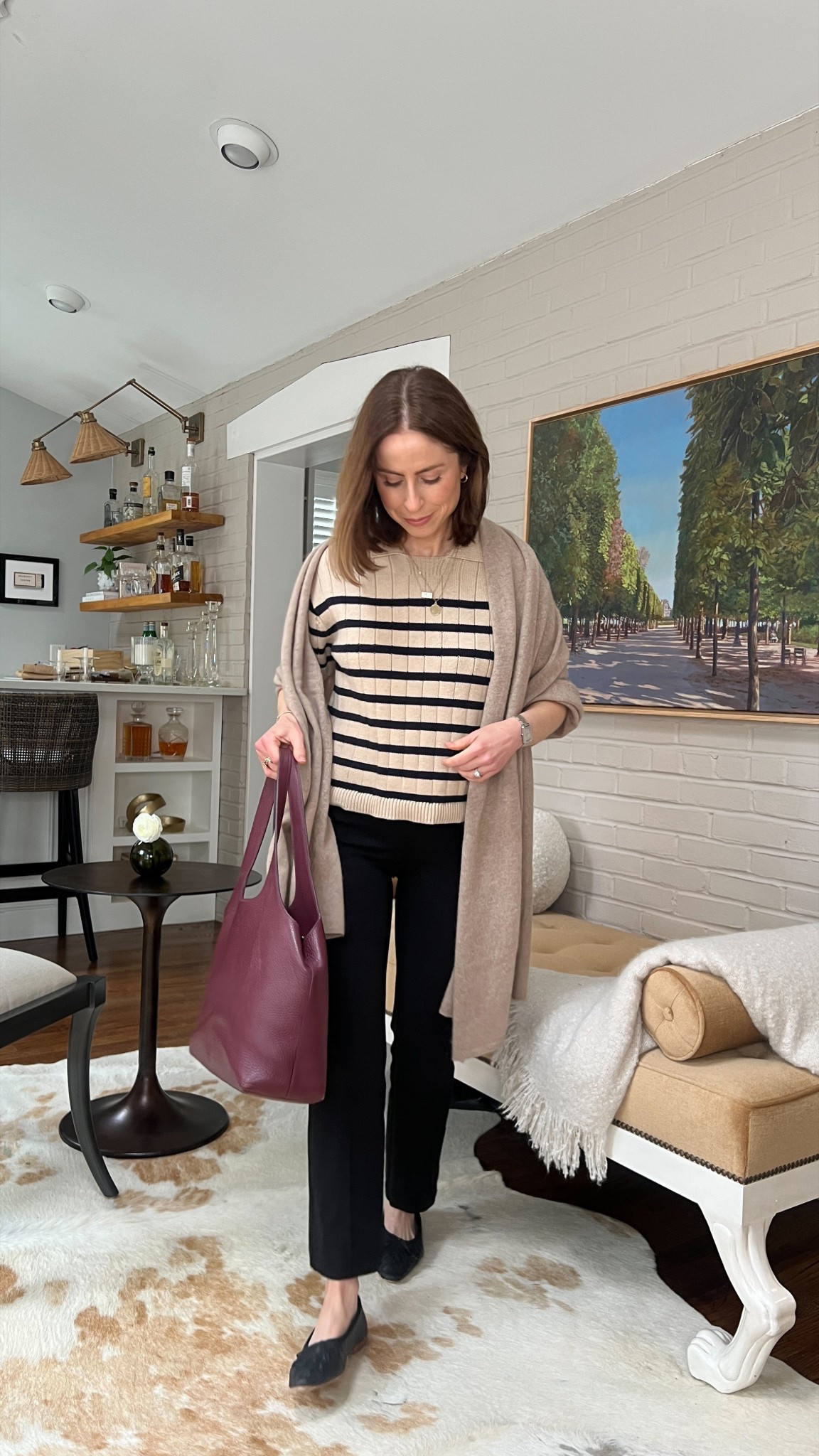 Spring office outfit 

Striped sweater (linked similar)
Petite plume cashmere wrap
Banana republic kick flare ponte pant
Loeffler Randall leather flats

#LTKSeasonal #LTKWorkwear #LTKStyleTip