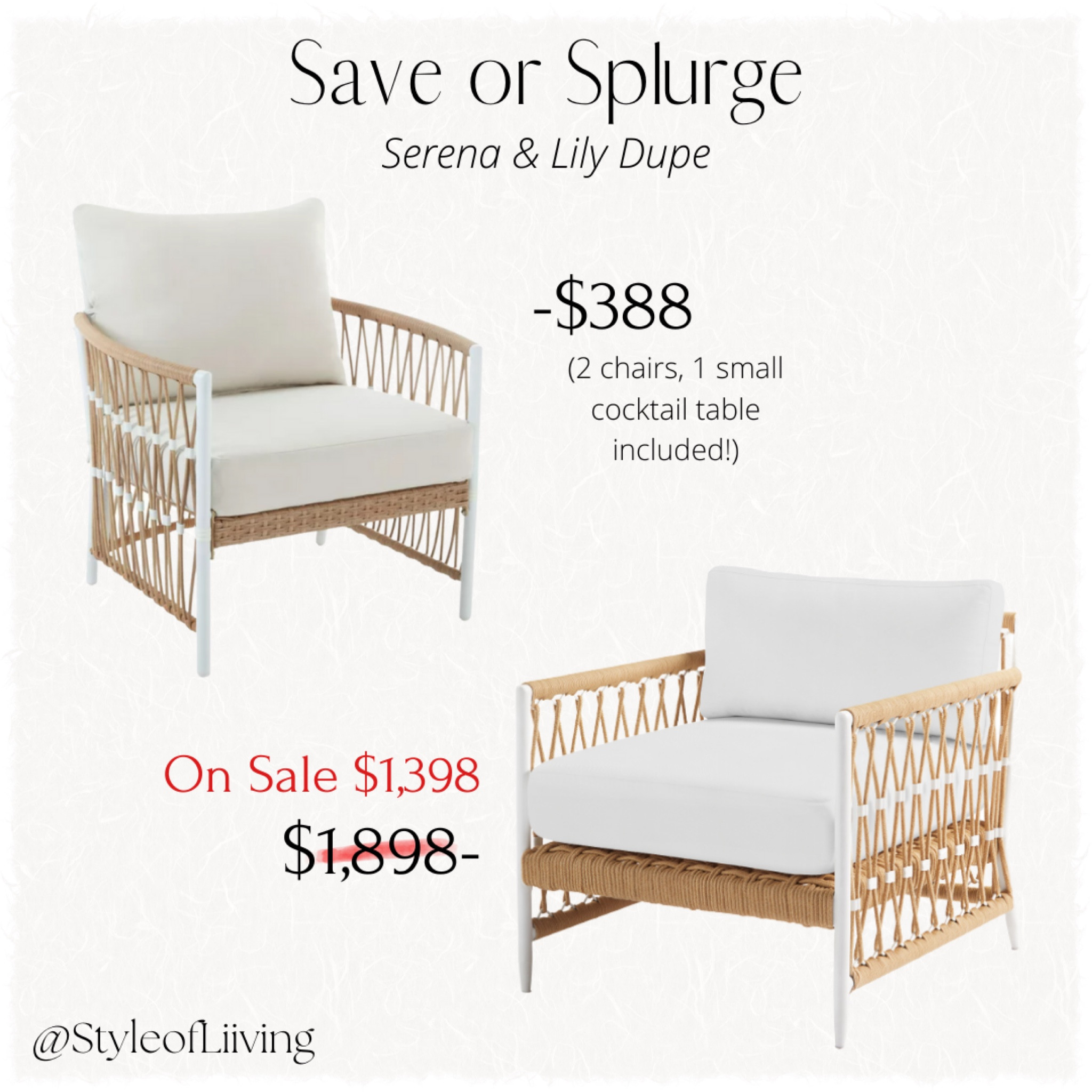Save or splurge. Higher budget vs lower budget. Outdoor patio furniture finds. Woven lounge chairs for outside lounging. Nautical, coastal vibes. Wicker outdoor conversation sets.

#LTKhome #LTKsalealert #LTKstyletip