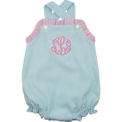 Turquoise And Pink Seersucker Bubble | Cecil and Lou