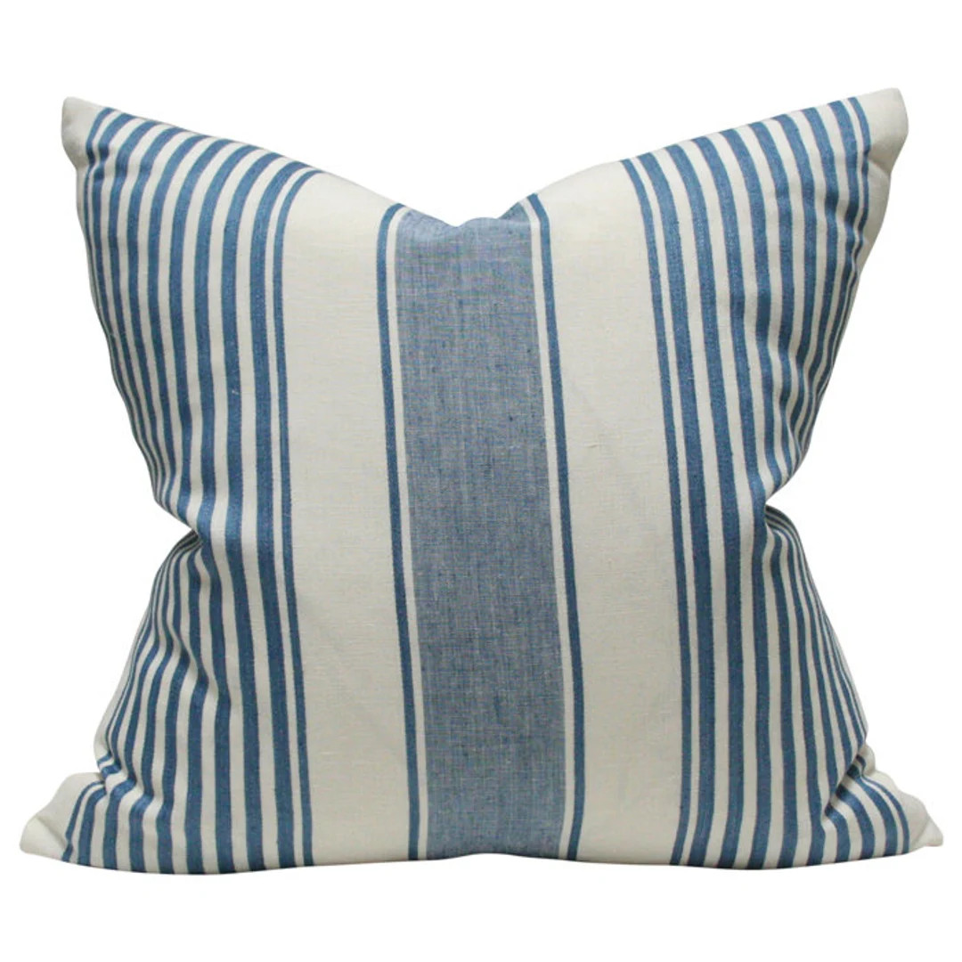 Summerville Linen Stripe Ocean Blue Luxury Throw Pillow - Schumacher Designer Pillow - Custom Hig... | Etsy (US)