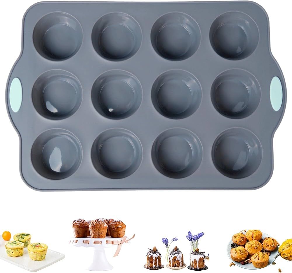 Chicrinum Silicone Muffin Pan, Food Grade Non-Stick 12-Cup Silicone Cupcake Pan, Silicone Baking ... | Amazon (US)