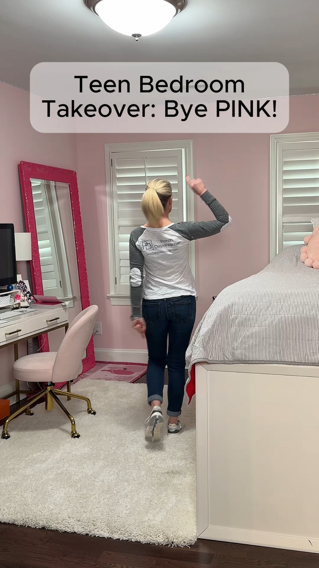 Teen Girl Bedroom Takeover #ad Fresh new pale blue paint color by HGTV Home by Sherwin Williams and the perfect gold spray paint available @loweshomeimprovement. This elevated space is perfect for studying, relaxing, and everything in between. 

#lowespartner  

 #LTKHome #LTKFamily #LTKWatchNow