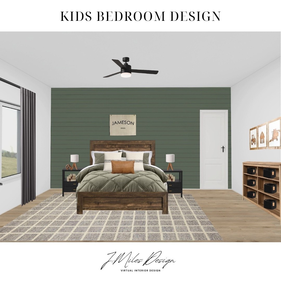 Where adventure meets comfort 🪵✨ This kids’ bedroom blends warm wood tones, a forest-green accent wall, and plenty of storage for all their treasures. Perfect for creating a space that grows with them! #KidsRoomDesign #RusticModern #CozySpaces

#LTKKids #LTKFamily #LTKHome