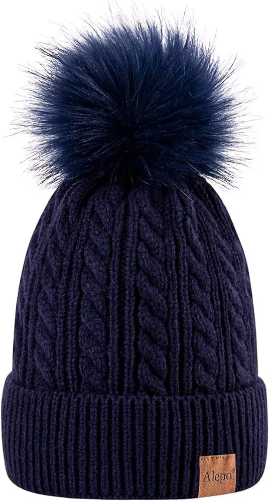 Alepo Womens Winter Beanie Hat, Warm Fleece Lined Knitted Soft Ski Cuff Cap with Pom Pom | Amazon (US)