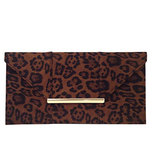 JNB Faux Suede Flat Leopard Envelope Clutch, Brown | Amazon (US)