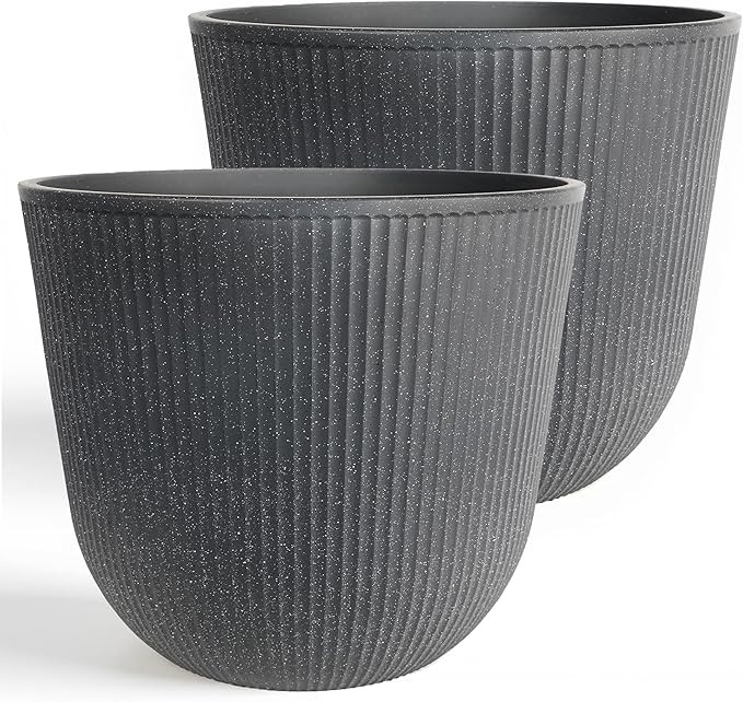 WORTH Garden Round Large Planter Pot Set of 2-17.5" Dia x 15.5" H - Durable Plastic Grey Plant Tr... | Amazon (US)