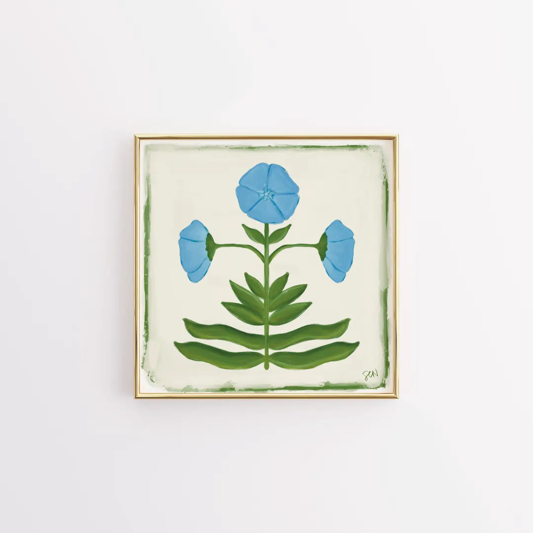 Blue and Green Botanical Print | Grandmillennial Art | Preppy Decor | Coastal Spring Flowers | Bo... | Etsy (US)