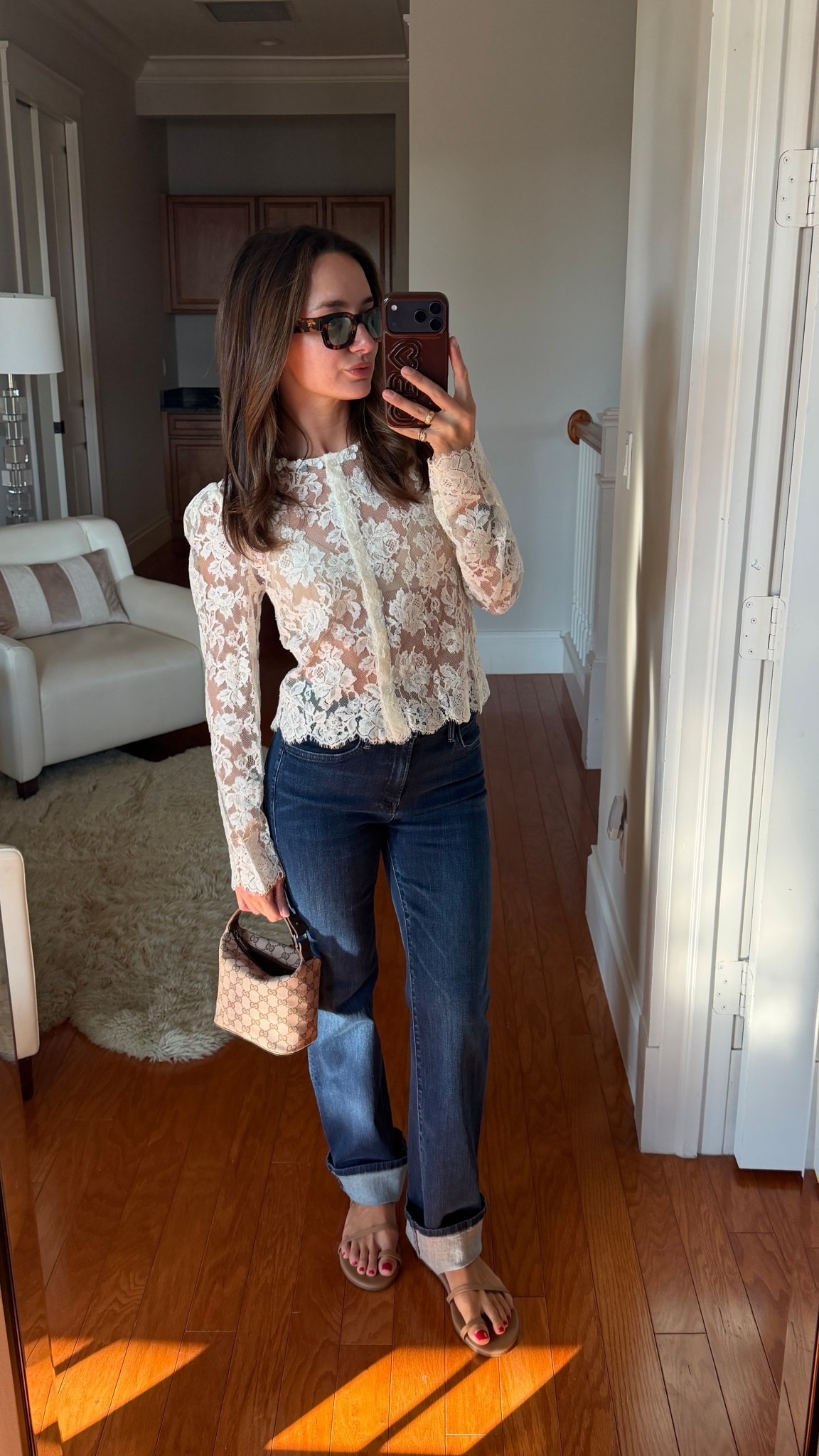 Wore to dinner! XS top and jeans are 24 petite my exact color is I put a spell on you 