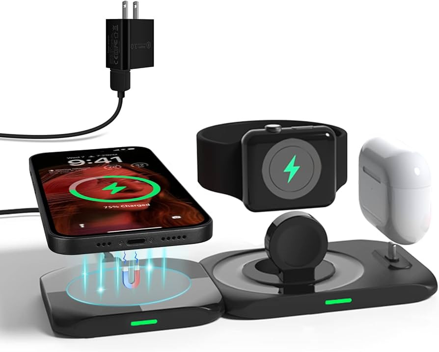 Wireless Magnetic Charging Station 4 in 1, Mag-Safe Charger Compatible for iPhone 14/13/12/11, Fa... | Amazon (US)