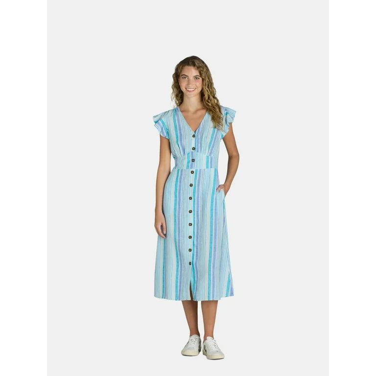 Time and Tru Women's and Women's Plus Midi Dress with Flutter Sleeves, Sizes XS-4X - Walmart.com | Walmart (US)