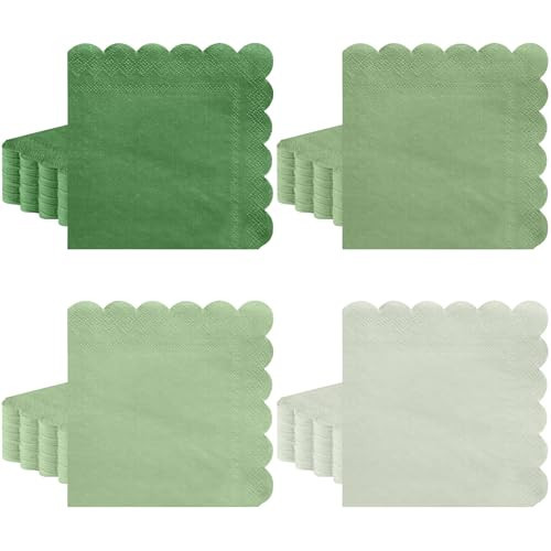 Xiangqu 120 Pack Sage Green Napkins, 5 x 5 Inch Gradient Green Cocktail Napkins Paper Scalloped Napkins Beverage Napkins for Dinner Wedding Baby Shower Bridal Anniversary Reception | Amazon (US)