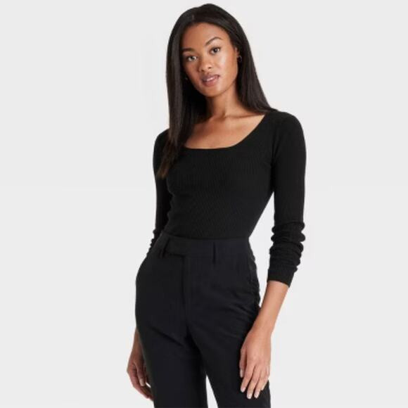 A New Day Women's Square Neck Pullover Sweater Black Size Large | Poshmark