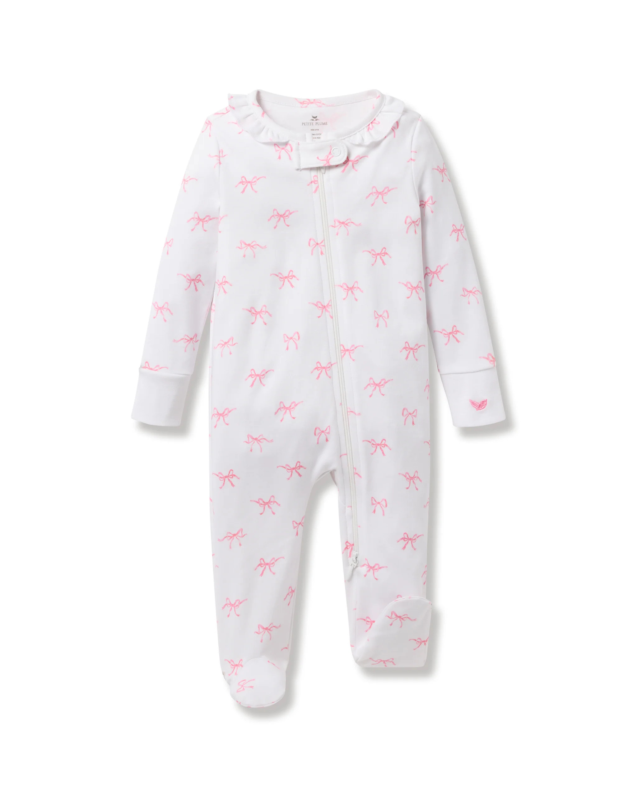 Baby's Pima Ruffle Collar Romper in Blushing Bows | Petite Plume