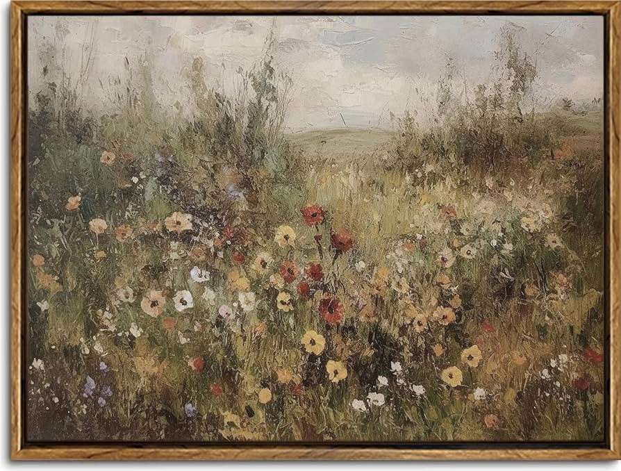 Framed Canvas Print Wall Art Vintage Pastoral Landscape with a Path Rustic Countryside Illustrati... | Amazon (US)