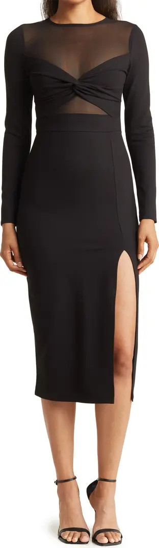 Celia Illusion Mesh Ruched Midi Dress | Nordstrom Rack
