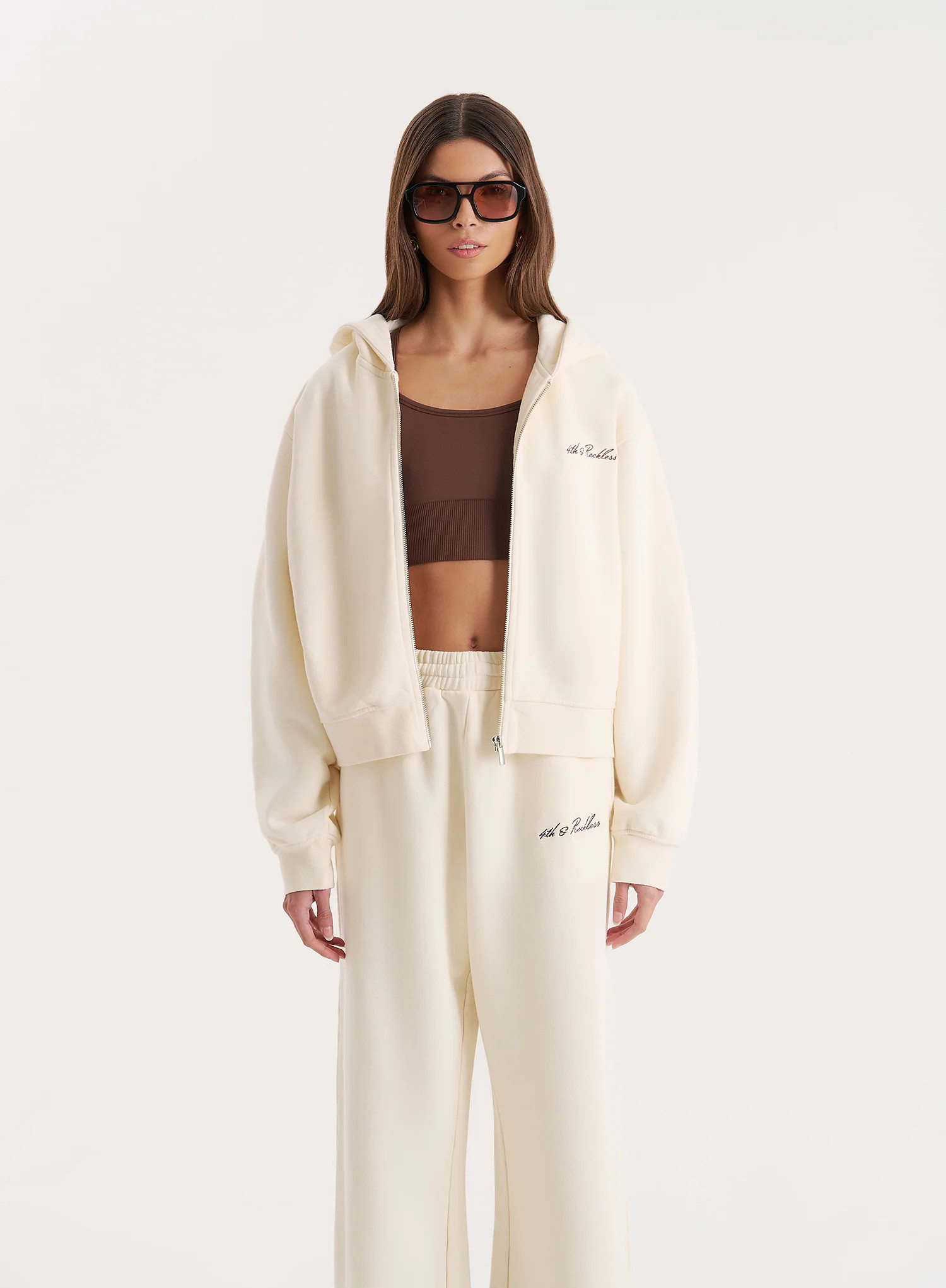 Buttercream Branded Zip Hoodie- Nila | 4th & Reckless