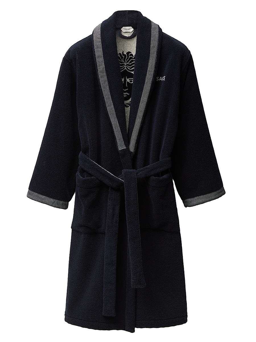 Men's Jacquard Medusa Terry Robe - Blue White - Size Large | Saks Fifth Avenue